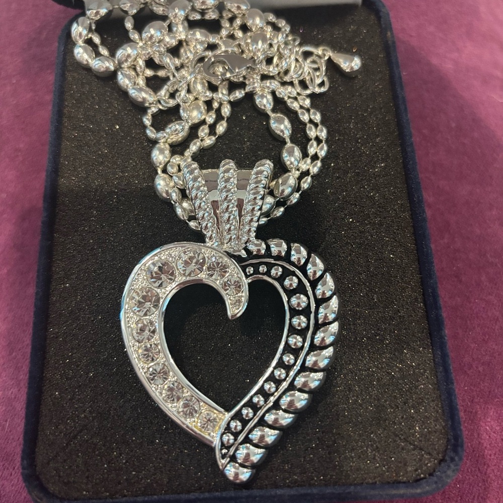 MONTANA SILVERSMITHS Silver toned Heart Pendant Necklace with Crystal Accents